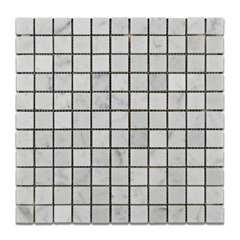 1 X 1 Carrara White Marble Polished Mosaic Tile - American Tile Depot - Shower, Backsplash, Bathroom, Kitchen, Deck & Patio, Decorative, Floor, Wall, Ceiling, Powder Room, Indoor, Outdoor, Commercial, Residential, Interior, Exterior