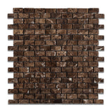 Emperador Dark Marble Tumbled Baby Brick Mosaic Tile