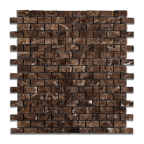 Emperador Dark Marble Tumbled Baby Brick Mosaic Tile - American Tile Depot - Commercial and Residential (Interior & Exterior), Indoor, Outdoor, Shower, Backsplash, Bathroom, Kitchen, Deck & Patio, Decorative, Floor, Wall, Ceiling, Powder Room - 1