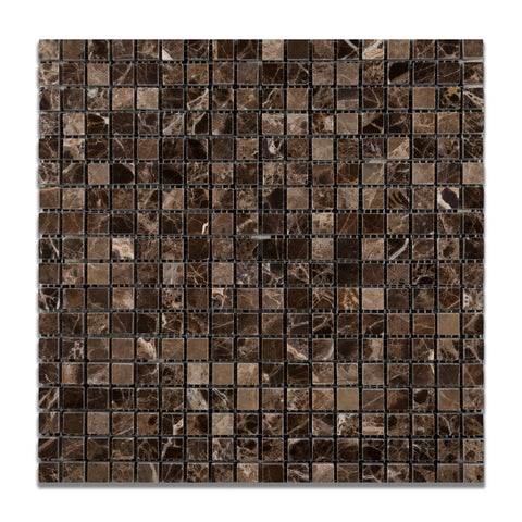 5/8 X 5/8 Emperador Dark Marble Polished Mosaic Tile - American Tile Depot - Commercial and Residential (Interior & Exterior), Indoor, Outdoor, Shower, Backsplash, Bathroom, Kitchen, Deck & Patio, Decorative, Floor, Wall, Ceiling, Powder Room - 1