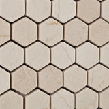 Crema Marfil Marble Tumbled 1" Mini Hexagon Mosaic Tile - American Tile Depot - Commercial and Residential (Interior & Exterior), Indoor, Outdoor, Shower, Backsplash, Bathroom, Kitchen, Deck & Patio, Decorative, Floor, Wall, Ceiling, Powder Room - 3