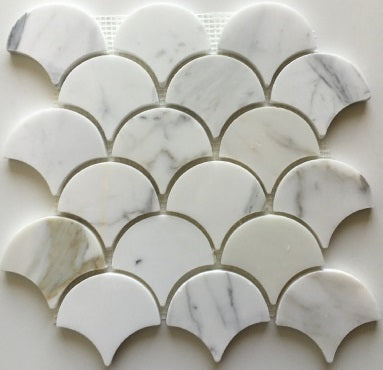 Calacatta Gold Marble Polished 3" Fan Mosaic Tile