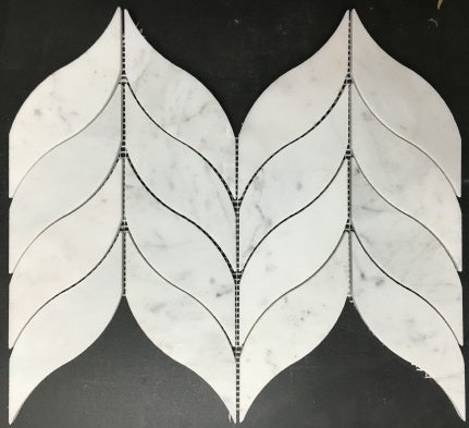 Carrara White Marble Polished Leaf Pattern Mosaic Tile