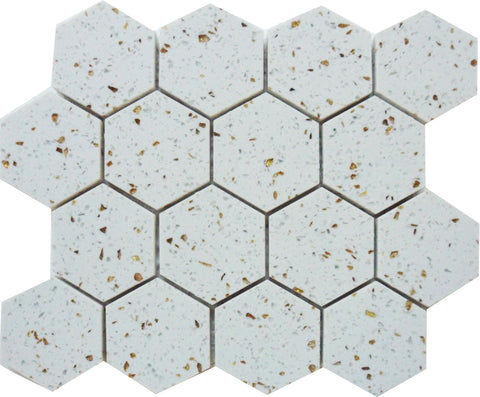 Terrazzo Gold Marble Polished 3" Hexagon Mosaic Tile