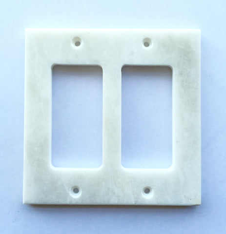 White Marble (Meram Blanc) Double Rocker Switch Wall Plate / Switch Plate / Cover - Polished