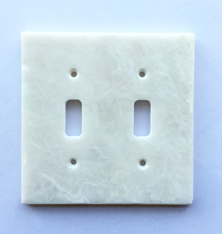 White Marble (Meram Blanc) Double Toggle Switch Wall Plate / Switch Plate / Cover - Honed