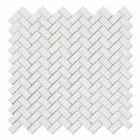 Thassos White Marble Polished Mini Herringbone Mosaic Tile