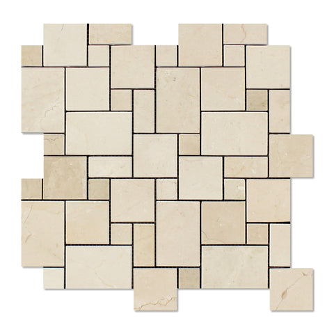 Crema Marfil Marble Honed Mini Versailles Mosaic Tile - American Tile Depot - Commercial and Residential (Interior & Exterior), Indoor, Outdoor, Shower, Backsplash, Bathroom, Kitchen, Deck & Patio, Decorative, Floor, Wall, Ceiling, Powder Room - 1