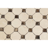 Crema Marfil Marble Honed Octagon Mosaic Tile w/ Emperador Dark Dots