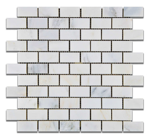1 X 2 Oriental White / Asian Statuary Marble Honed Brick Mosaic Tile - American Tile Depot - Shower, Backsplash, Bathroom, Kitchen, Deck & Patio, Decorative, Floor, Wall, Ceiling, Powder Room, Indoor, Outdoor, Commercial, Residential, Interior, Exterior