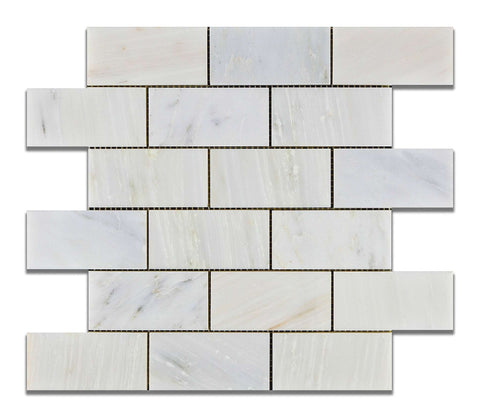2 X 4 Oriental White / Asian Statuary Marble Polished Brick Mosaic Tile - American Tile Depot - Shower, Backsplash, Bathroom, Kitchen, Deck & Patio, Decorative, Floor, Wall, Ceiling, Powder Room, Indoor, Outdoor, Commercial, Residential, Interior, Exterior