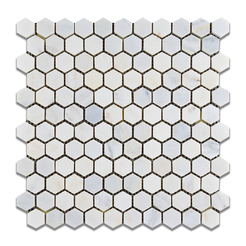 Oriental White / Asian Statuary Marble Honed 1" Mini Hexagon Mosaic Tile