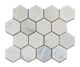 Oriental White / Asian Statuary Marble Polished 3" Hexagon Mosaic Tile