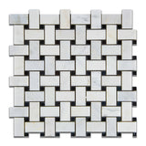 Oriental White / Asian Statuary Marble Honed Basketweave Mosaic Tile w/ Black Dots