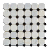 Oriental White / Asian Statuary Marble Polished Octagon Mosaic Tile w/ Black Dots