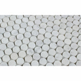 Carrara White Marble Honed Penny Round Mosaic Tile - American Tile Depot - Commercial and Residential (Interior & Exterior), Indoor, Outdoor, Shower, Backsplash, Bathroom, Kitchen, Deck & Patio, Decorative, Floor, Wall, Ceiling, Powder Room - 2