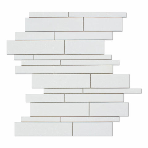 Thassos White Marble Honed Random Strip Mosaic Tile - American Tile Depot - Commercial and Residential (Interior & Exterior), Indoor, Outdoor, Shower, Backsplash, Bathroom, Kitchen, Deck & Patio, Decorative, Floor, Wall, Ceiling, Powder Room