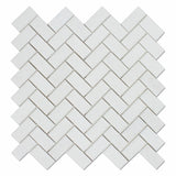 Thassos White Marble Honed 1 x 2 Herringbone Mosaic Tile