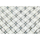 Thassos White Marble Polished Florida Flower Mosaic Tile w/Blue Gray Dots