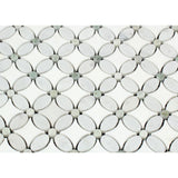 Carrara White Marble Polished Florida Flower Mosaic Tile w/ Ming Green Dots