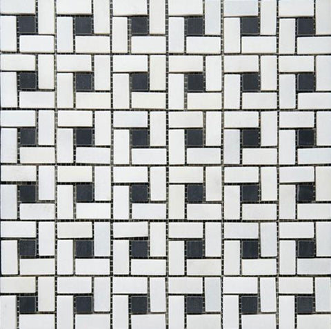 Thassos White Marble Polished Pinwheel Mosaic Tile w/ Black Dots
