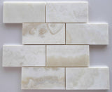3 X 6 Premium White Onyx CROSS-CUT Polished Subway Brick Field Tile - American Tile Depot - Shower, Backsplash, Bathroom, Kitchen, Deck & Patio, Decorative, Floor, Wall, Ceiling, Powder Room, Indoor, Outdoor, Commercial, Residential, Interior, Exterior
