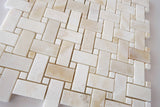 Premium White Onyx CROSS-CUT Basketweave Polished Mosaic Tile w/ White Onyx Dots