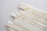 Premium White Onyx CROSS-CUT Polished Random Strip Mosaic Tile- American Tile Depot