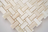 Premium White Onyx VEIN-CUT Basketweave Polished Mosaic Tile w/ White Onyx Dots