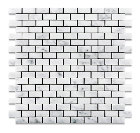 Carrara White Marble Honed Baby Brick Mosaic Tile - American Tile Depot - Commercial and Residential (Interior & Exterior), Indoor, Outdoor, Shower, Backsplash, Bathroom, Kitchen, Deck & Patio, Decorative, Floor, Wall, Ceiling, Powder Room - 1