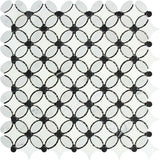 Carrara White Marble Honed Florida Flower Mosaic Tile w/Black Dots