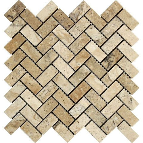 Philadelphia Travertine Tumbled 1 x 2 Herringbone Mosaic Tile
