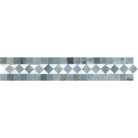 Thassos White Marble Polished BIAS Border Listello w / Blue Gray Dots