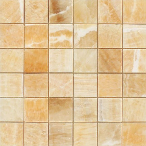 2 X 2 Honey Onyx Polished Mosaic Tile - American Tile Depot - Shower, Backsplash, Bathroom, Kitchen, Deck & Patio, Decorative, Floor, Wall, Ceiling, Powder Room, Indoor, Outdoor, Commercial, Residential, Interior, Exterior