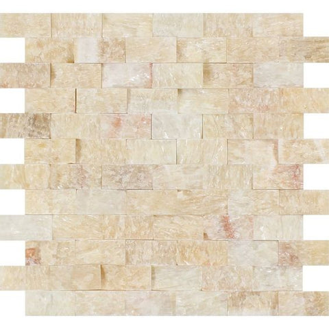 1 X 2 Honey Onyx Split-Faced Brick Mosaic Tile - American Tile Depot - Shower, Backsplash, Bathroom, Kitchen, Deck & Patio, Decorative, Floor, Wall, Ceiling, Powder Room, Indoor, Outdoor, Commercial, Residential, Interior, Exterior