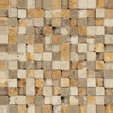 1 X 1 Mixed Travertine HI-LOW Split-Faced Mosaic Tile - American Tile Depot - Shower, Backsplash, Bathroom, Kitchen, Deck & Patio, Decorative, Floor, Wall, Ceiling, Powder Room, Indoor, Outdoor, Commercial, Residential, Interior, Exterior