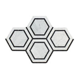 Carrara White Marble Honed 5" Hexagon Combination Mosaic Tile w / Black
