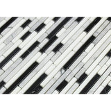 Carrara White Marble Honed Tricolor Bamboo Sticks Mosaic (Carrara + Thassos + Black )