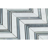 Carrara White Marble Honed Large Chevron Mosaic Tile w / Blue-Gray Strips
