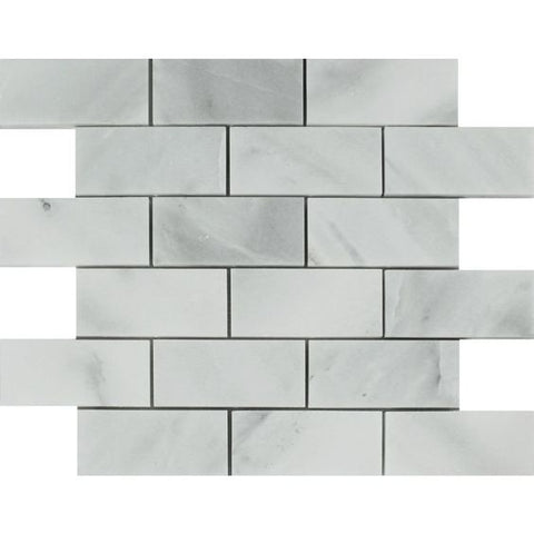 2 x 4 Bianco Venatino (Bianco Mare) Marble Polished Brick Mosaic Tile - American Tile Depot - Shower, Backsplash, Bathroom, Kitchen, Deck & Patio, Decorative, Floor, Wall, Ceiling, Powder Room, Indoor, Outdoor, Commercial, Residential, Interior, Exterior