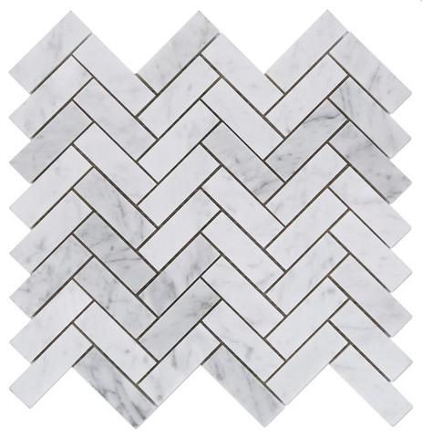 Carrara White Marble Polished 1 x 3 Herringbone Mosaic Tile