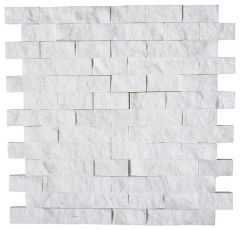 1 X 2 Thassos White Marble Split Faced Mosaic Tile - American Tile Depot - Shower, Backsplash, Bathroom, Kitchen, Deck & Patio, Decorative, Floor, Wall, Ceiling, Powder Room, Indoor, Outdoor, Commercial, Residential, Interior, Exterior