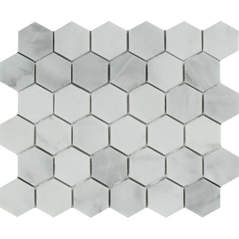 Bianco Venatino (Bianco Mare) Marble Polished 2" Hexagon Mosaic Tile