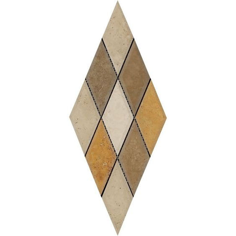 3 X 6 Mixed Travertine Diamond / Rhomboid Honed & Beveled Mosaic Tile