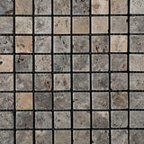 1 X 1 Silver Travertine Tumbled Mosaic Tile
