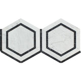 Carrara White Marble Polished 5" Hexagon Combination Mosaic Tile w / Black