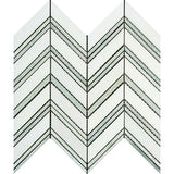 Thassos White Marble Polished Large Chevron Mosaic Tile w / Ming-Green Dots Strips