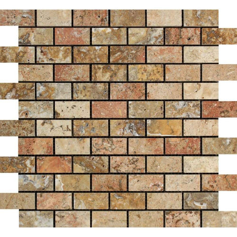 1 X 2 Scabos Travertine Polished Brick Mosaic Tile