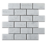 2 X 4 Carrara White Marble Polished & Beveled Brick Mosaic Tile - American Tile Depot - Shower, Backsplash, Bathroom, Kitchen, Deck & Patio, Decorative, Floor, Wall, Ceiling, Powder Room, Indoor, Outdoor, Commercial, Residential, Interior, Exterior