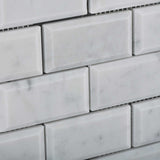 2 X 4 Carrara White Marble Honed & Beveled Brick Mosaic Tile